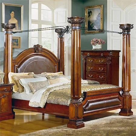 King Canopy Bed with Upholstered Headboard and Footboard